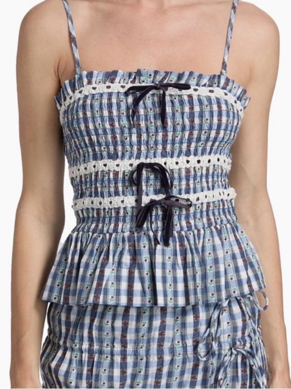 New NWT DAMSON MADDER Katya gingham lace smocked ruffle tank size 14